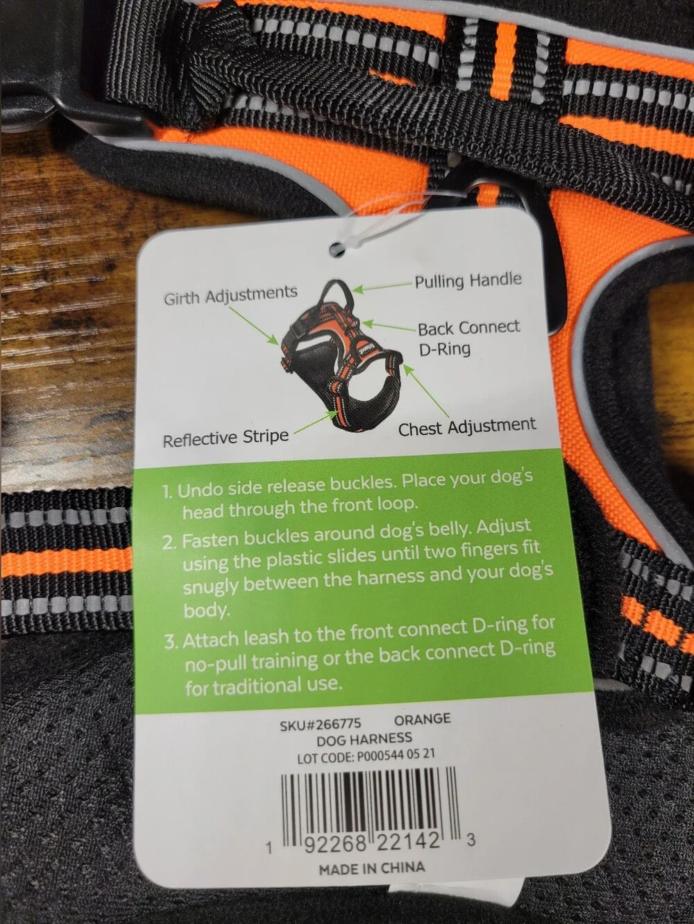 Frisco size large orange and Black Reflective Dog Harness